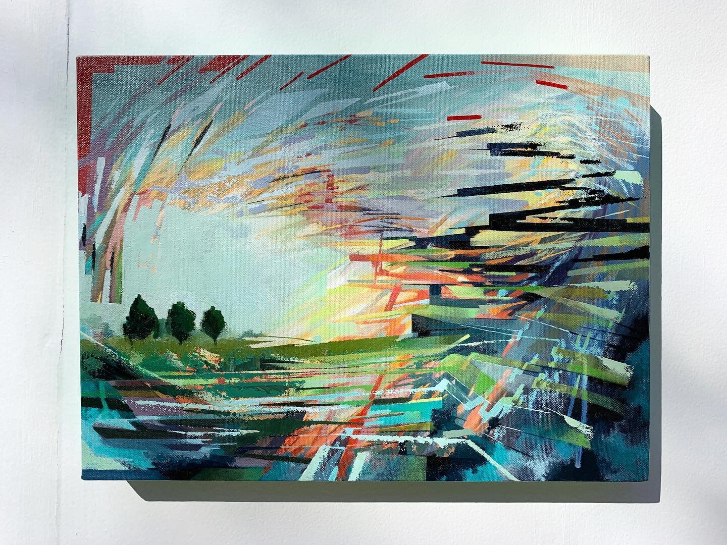 Just finished this small glitched landscape! Untitled, 16x12 available (framed!) at @artandlightgallery