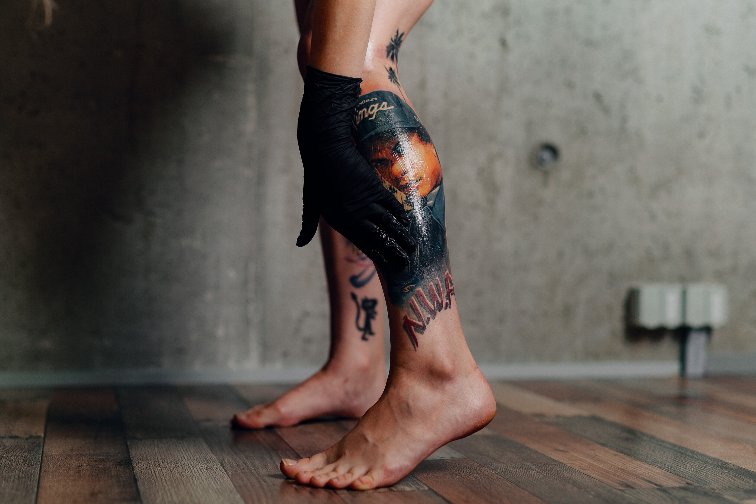 Grey Ink Celtic Leg Tattoo