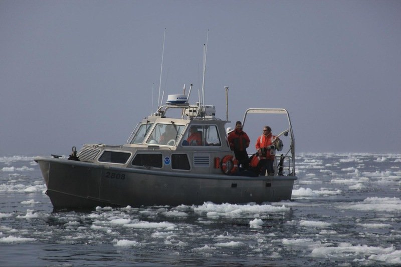 A vessel in icy ocean waters