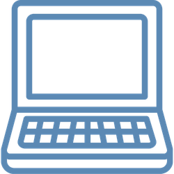 Line drawing of a laptop computer with the screen open.