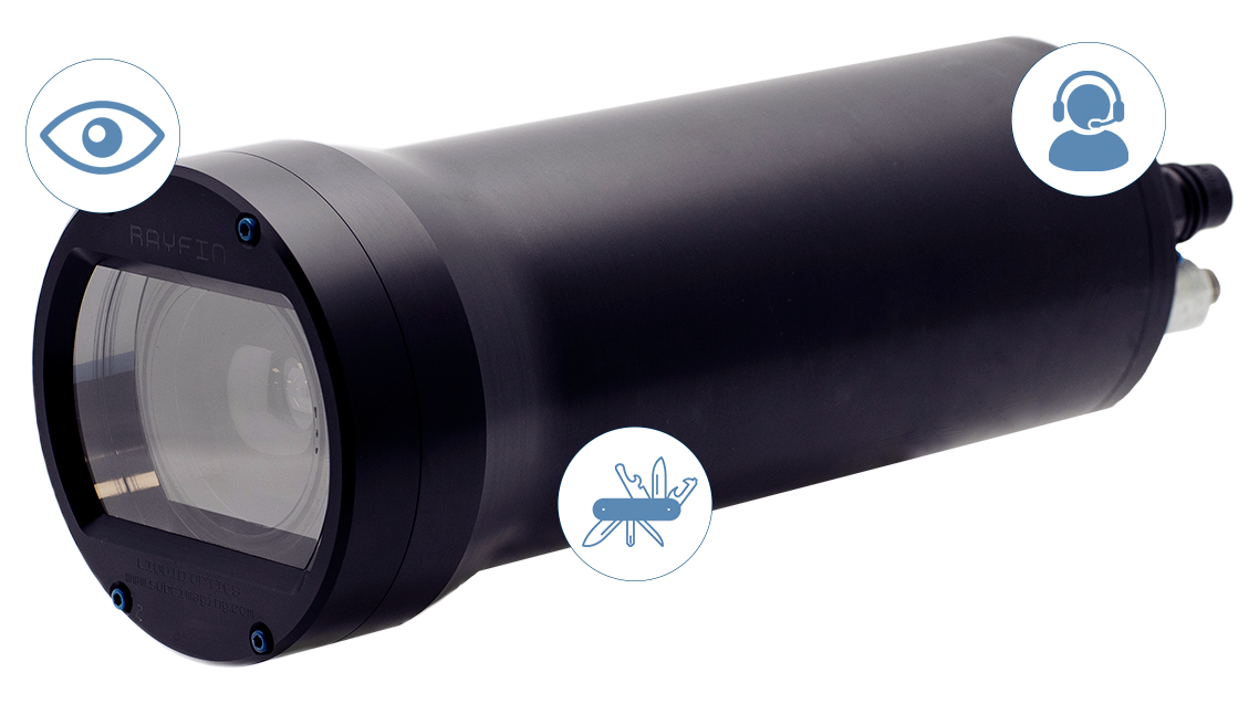 subsea coastal rayfin camera with key features icons