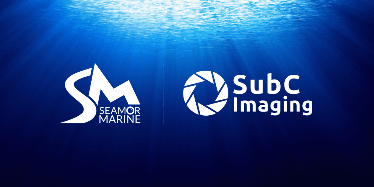 The SubC Imaging log and Seamor Marine logos next each other underwater