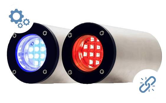two subsea color led lights with icons