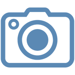 An icon of a camera with a light blue outline.