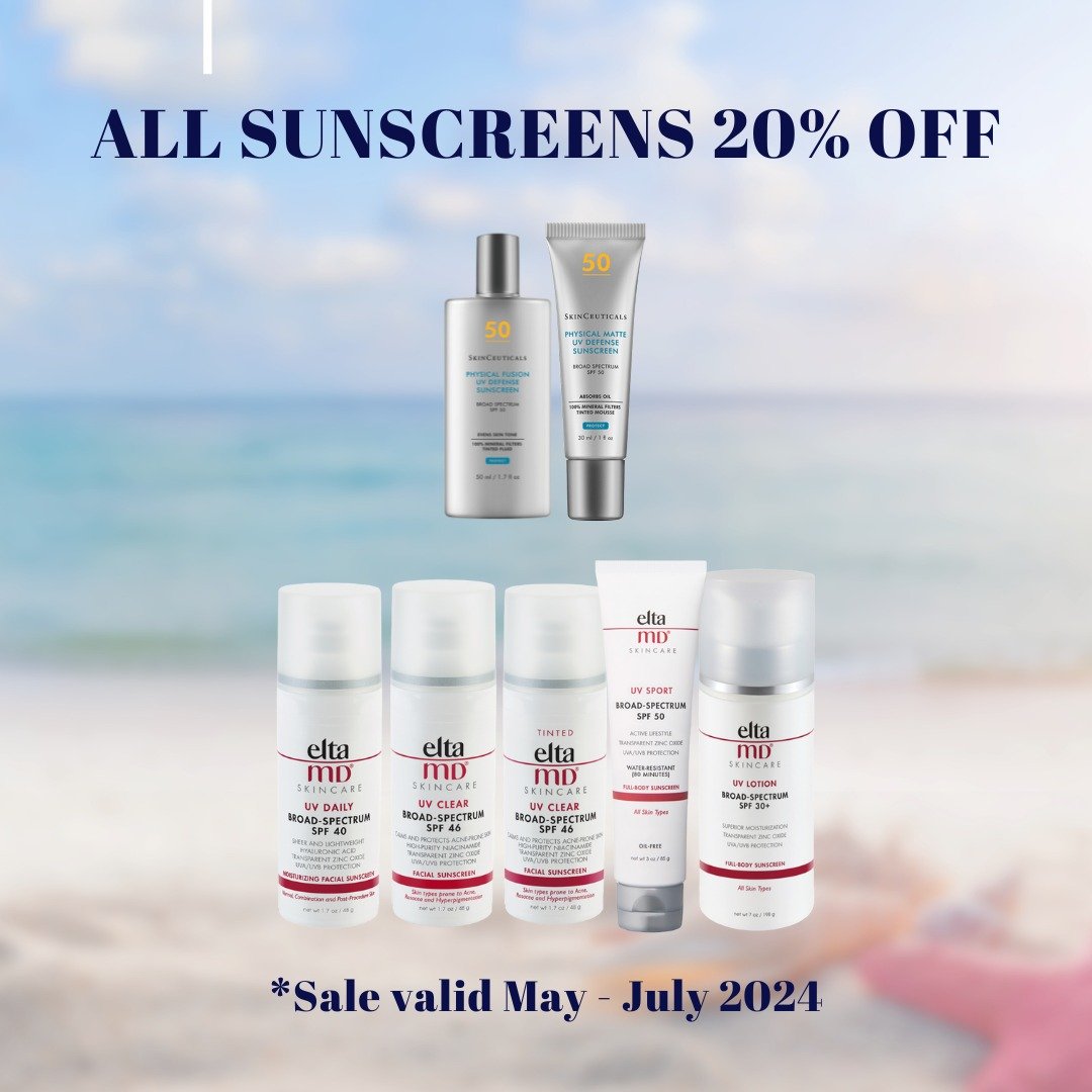 🌞ALL SUNSCREENS - 20% OFF🌞

In honor of Skin Cancer Awareness Month and the busy summer months, Georgia Dermatology is offering a 20% discount on ALL sunscreen products for the months of May, June &amp; July!

#GeorgiaDermatology #SkinCancerAwarene