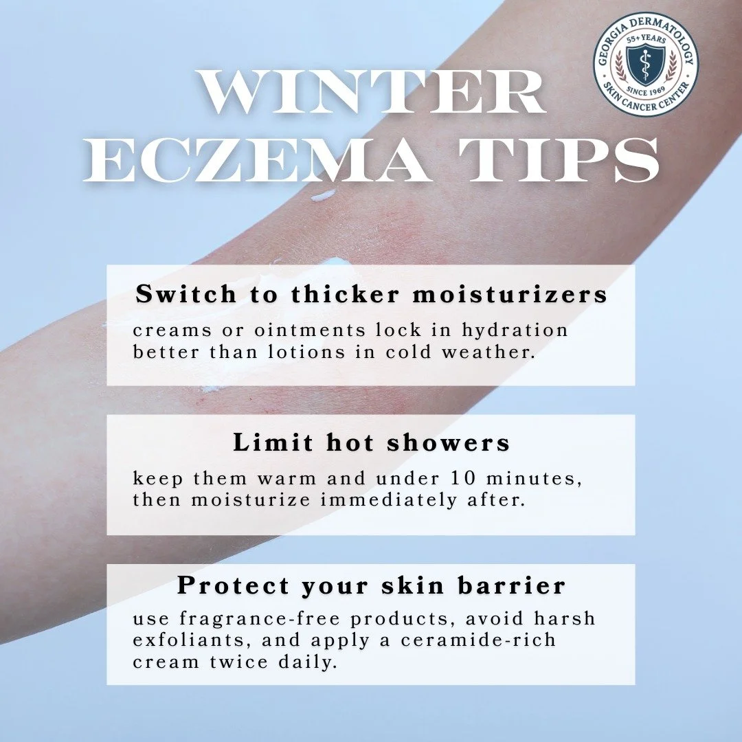 Cold weather got your skin acting up?
Winter eczema is real&mdash;but manageable.

✨ Quick winter eczema tips:
&bull; Switch to a gentle, fragrance-free cleanser
&bull; Moisturize within minutes of bathing
&bull; Use thicker creams or ointments (not 