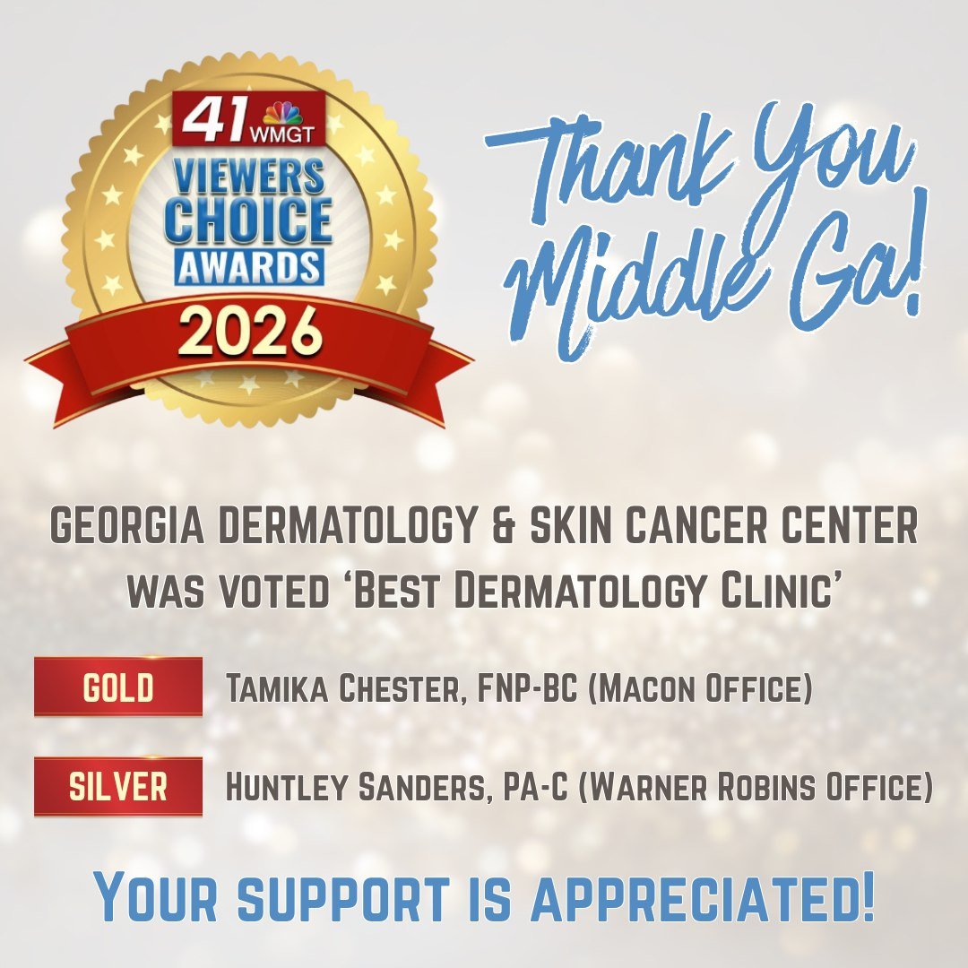 Thank you Middle Georgia for voting Georgia Dermatology 'Best Dermatology Clinic' in the 41WMGT 2026 Viewers Choice Awards contest!

Gold Winner - Tamika Chester, FNP-BC (Macon Office)
Silver Winner - Huntley Sanders, PA-C (Warner Robins Office)

You