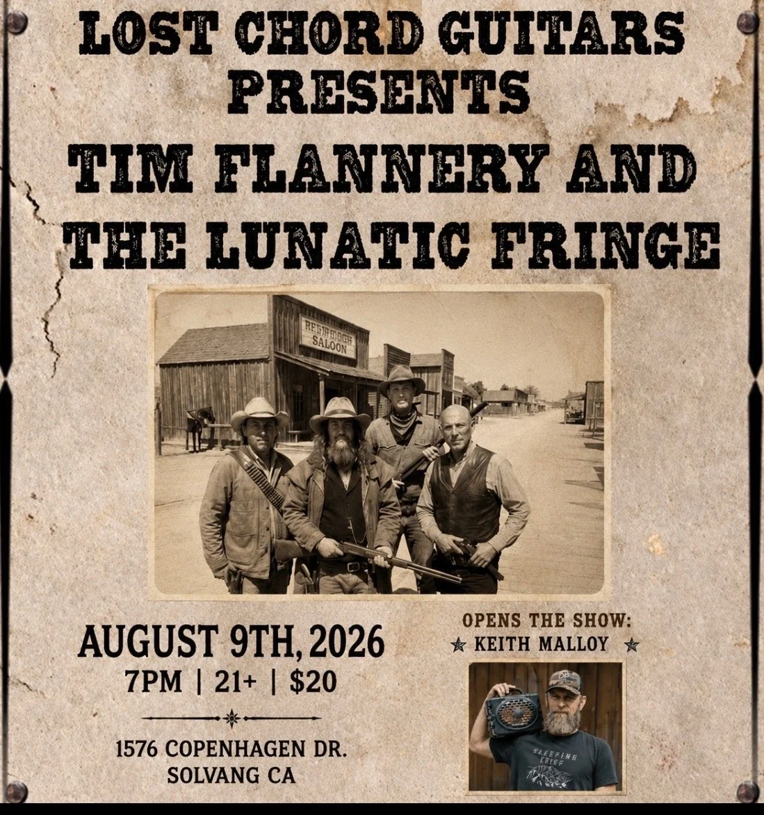 LOST CHORD GUITARS PRESENTS: Tim Flannery and The Lunatic Fringe (Opener: keith malloy)