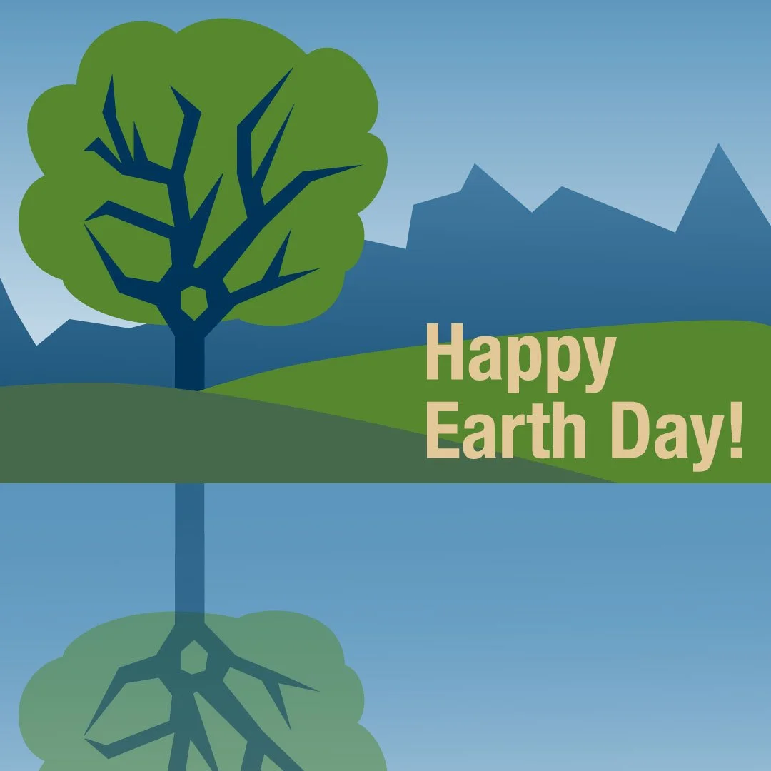 CST's neural logo becomes a tree with "Happy Earth Day!" in text on the side