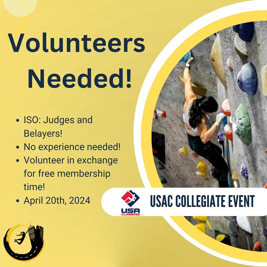 Everett is hosting a @usaclimbing CNQE event on April 20th! 🥳🥳

In order to make this competition run smoothly, we need the help of generous volunteers, like you! Volunteers will be compensated with free membership time. If you are interested, the 