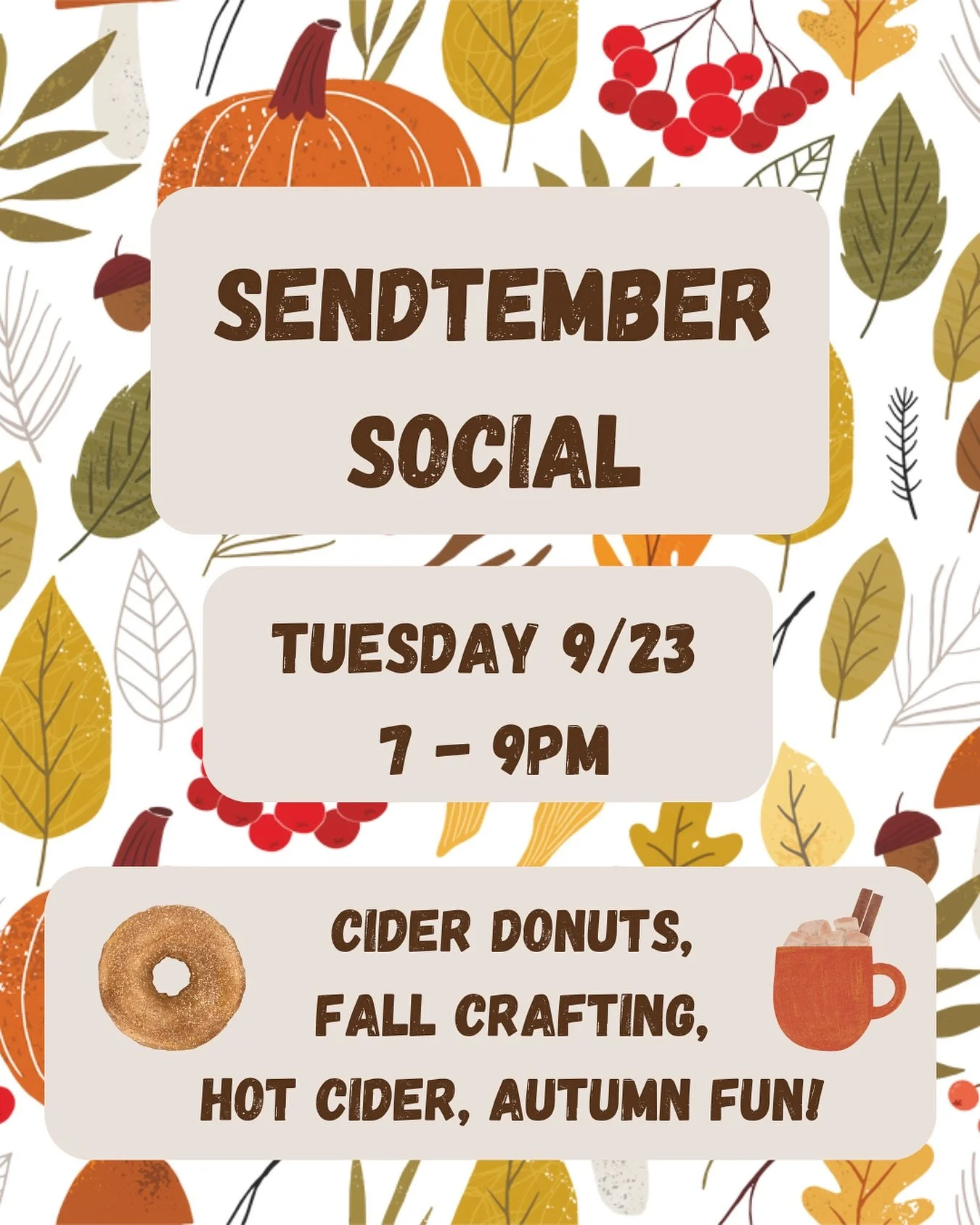 Free for members!😁Come together for some yummy fall themed goodies and crafts!🍩🍂🍂