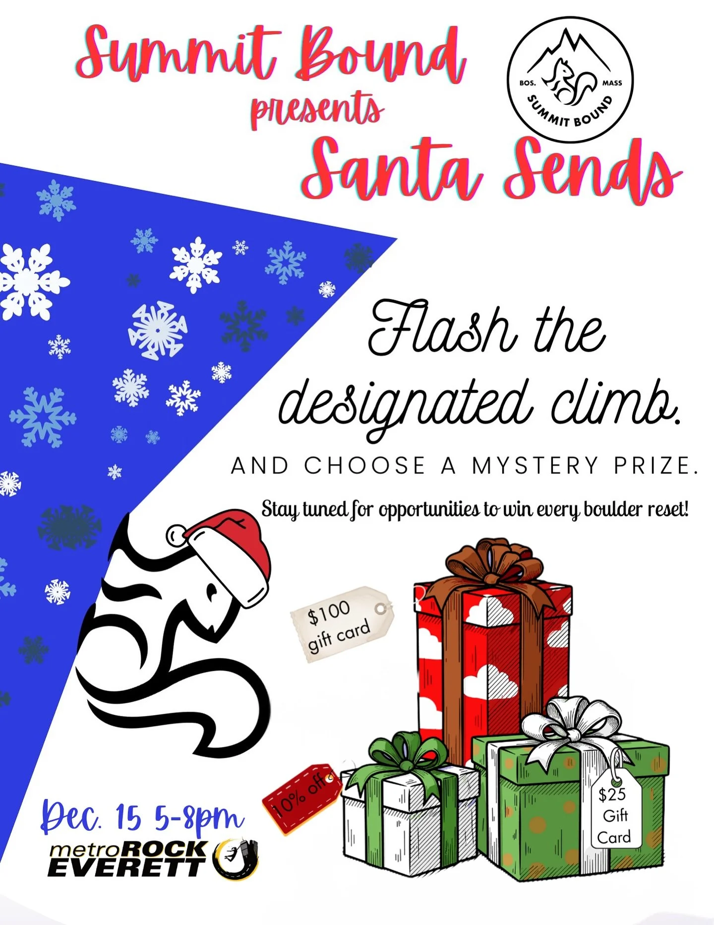MONDAY Collab with @summitboundoutfitter ! 12/15 5-8pm! Flash the designated climb and choose a mystery prize!