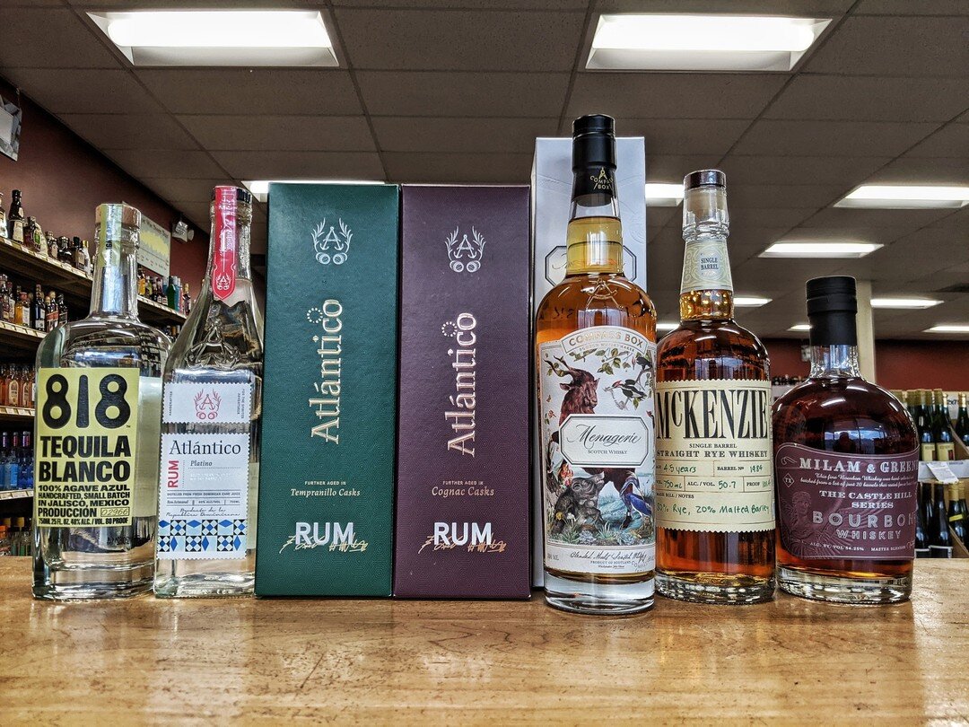 Better late than never with a post!

818 Blanco Tequila, $37.99
Atl&aacute;ntico Platino Rum, $14.99
Atl&aacute;ntico Tempranillo Cask Rum, $14.99
Atl&aacute;ntico Cognac Cask Rum, $14.99
Compass Box Menagerie, $110.99
McKenzie Private Single Barrel 
