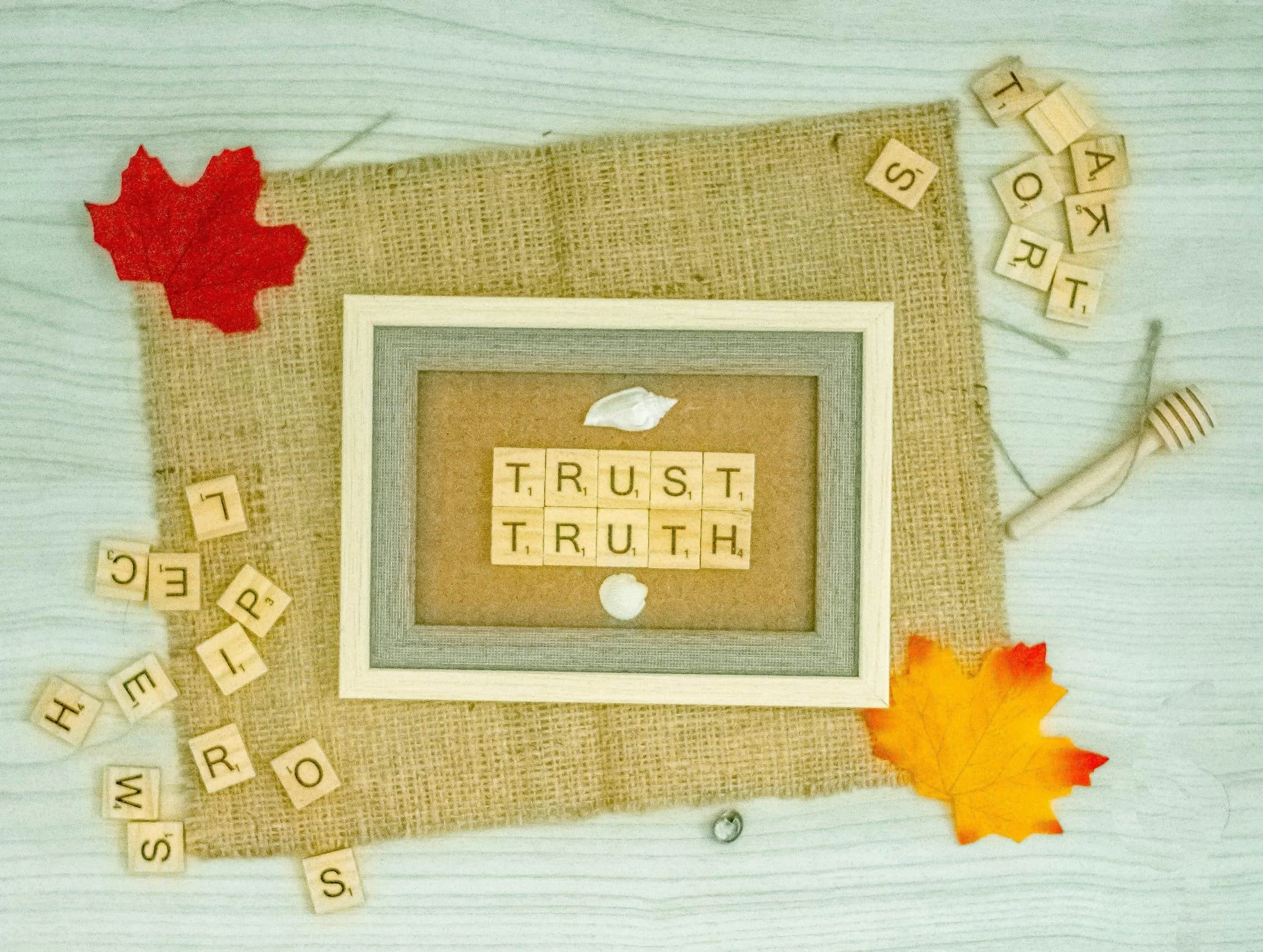 burlap place mat with words trust truth