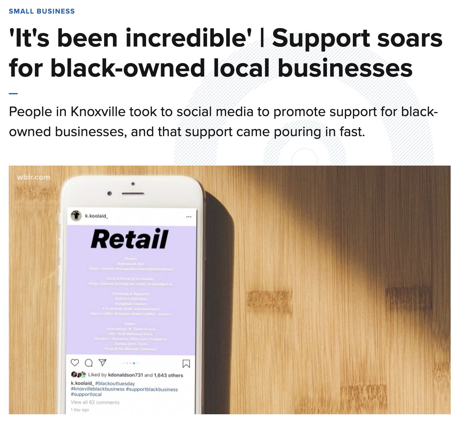 WBIR: Support soars for Black-owned local businesses
