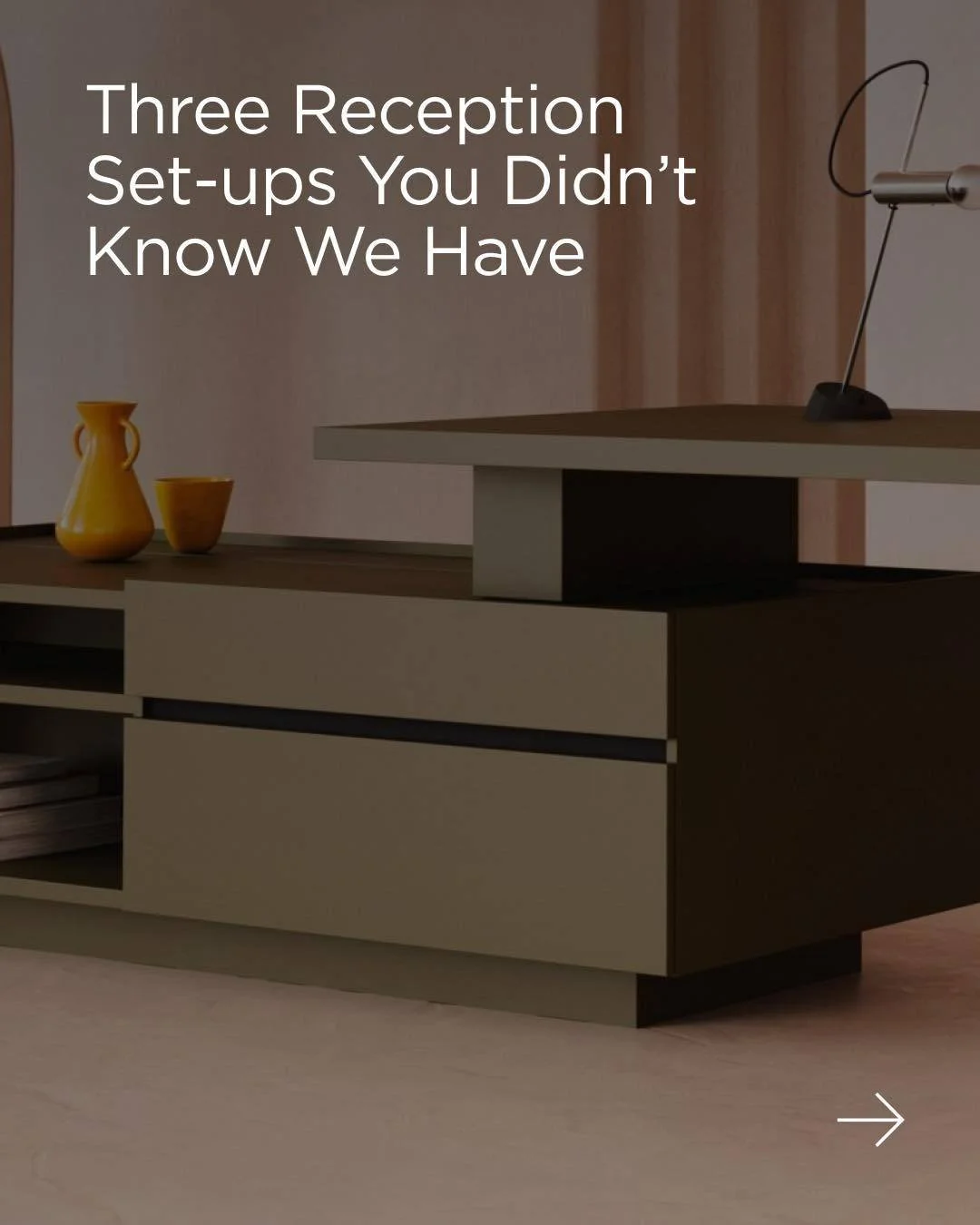 Think beyond the traditional reception desk. Three H&rsquo;s Hudson Signature Desk, Hook Up Transaction Table, and MOS+ aren&rsquo;t specifically categorized as reception pieces but they work beautifully as welcome points, combining style, versatilit