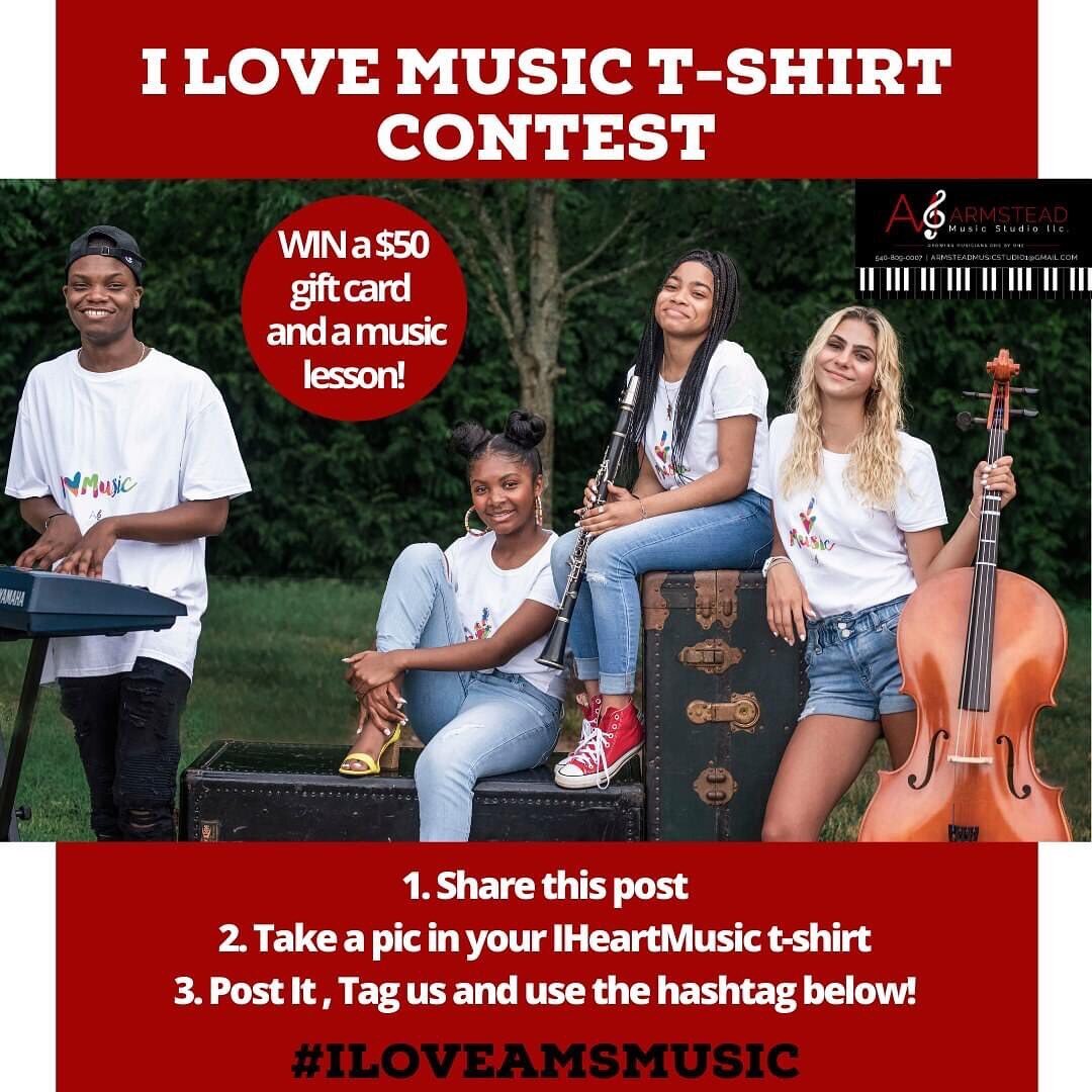 *SHARE and WIN*

Our students are loving these t-shirts and we are too. Order yours today for a chance to win a $50 gift card PLUS a music lesson on us!

Click Here To Order  https://www.amusicstudio.org/store/p/i-love-music-t-shirt

Here are the ste