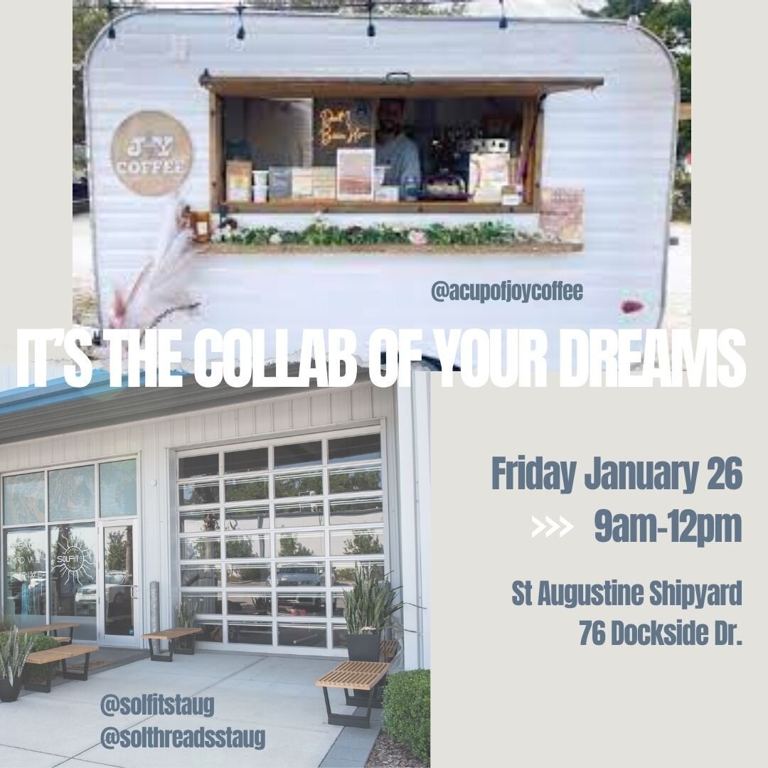 It&rsquo;s The Collab of Your Dreams! We&rsquo;re so excited to be working with A Cup of Joy Coffee to bring some joy to The St Augustine Shipyard. Join us on Friday, January 26th from 9am-12pm for a pick-me-up opportunity to keep your day moving for