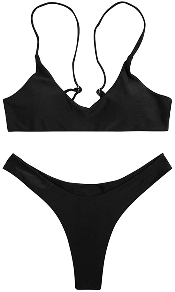 $23.99 SherryDC Women's Solid Scoop Neck Push up Padded Brazilian Thong Bikini Swimsuit Bathing Suit Full Body