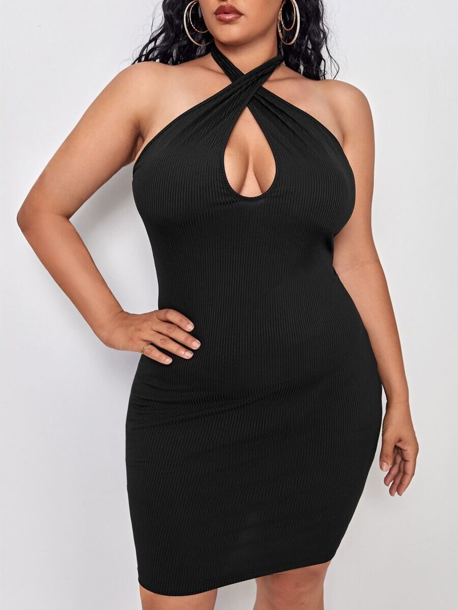$13 Plus Cut Out Backless Bodycon Dress - Shein