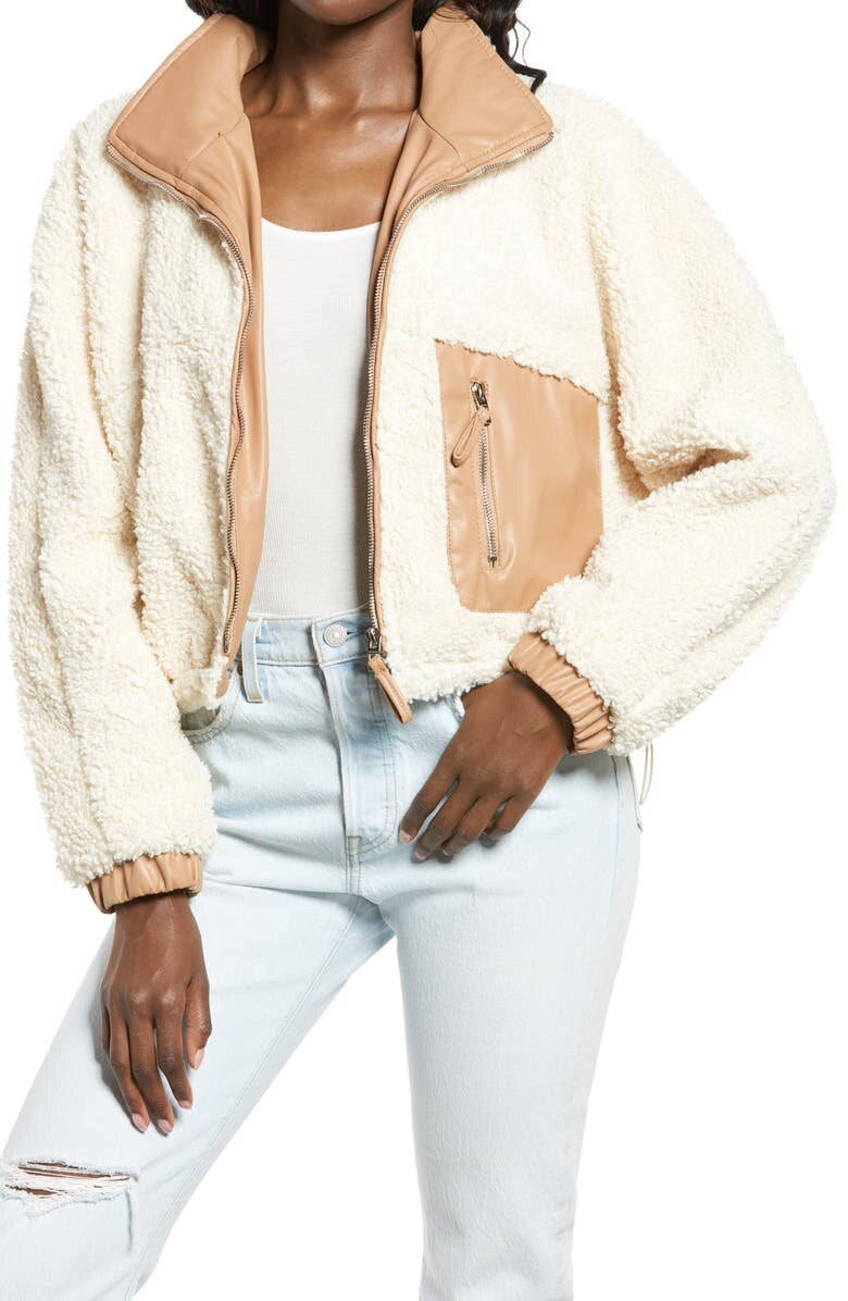 $54.90 Silver Lining Faux Shearling with Faux Leather Trim Bomber Jacket BLANKNYC - Nordstrom