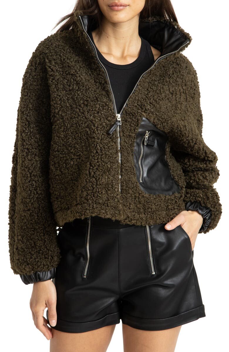 $54.90 Natural Squeeze Faux Shearling with Faux Leather Trim Bomber Jacket BLANKNYC - Nordstrom