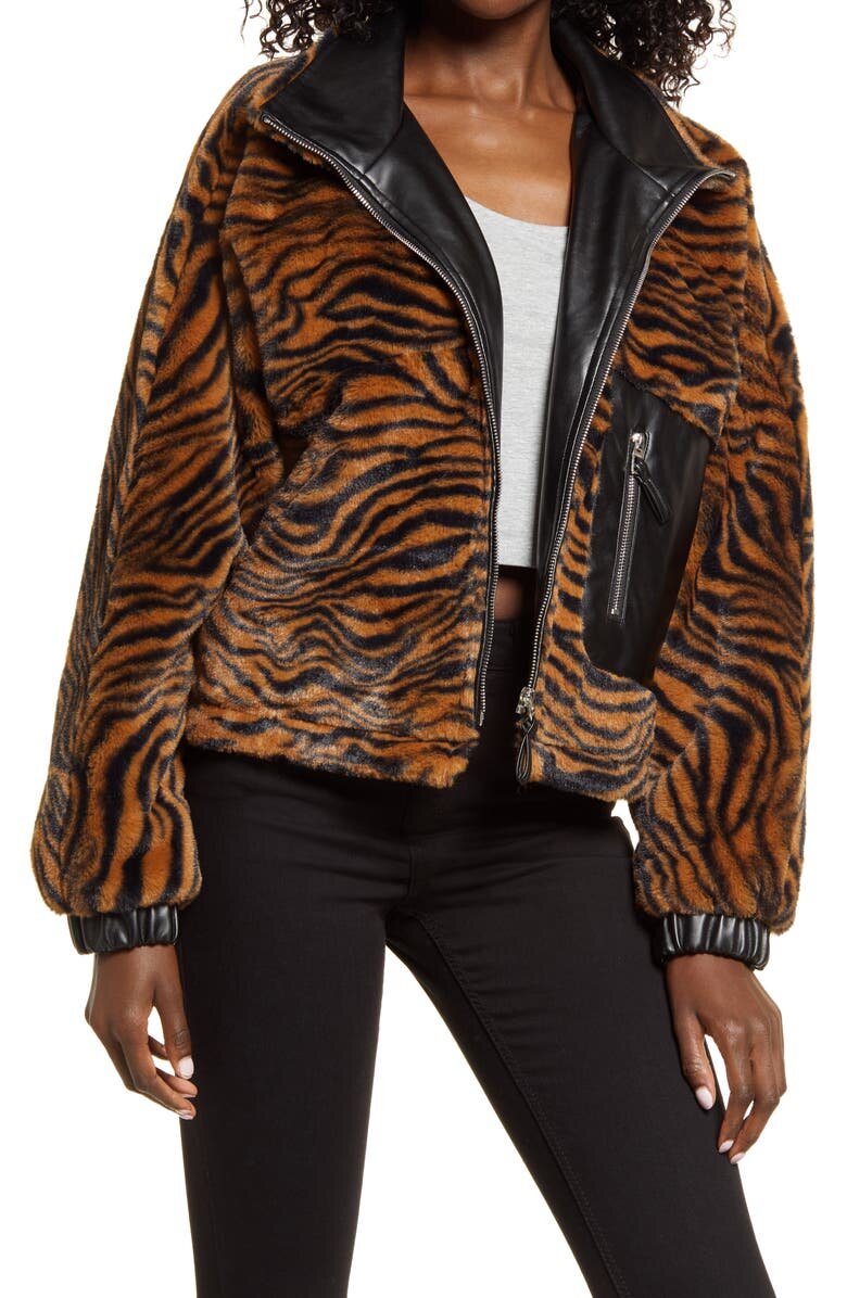 $54.90 Wild About You Faux Shearling with Faux Leather Trim Bomber Jacket BLANKNYC - Nordstrom