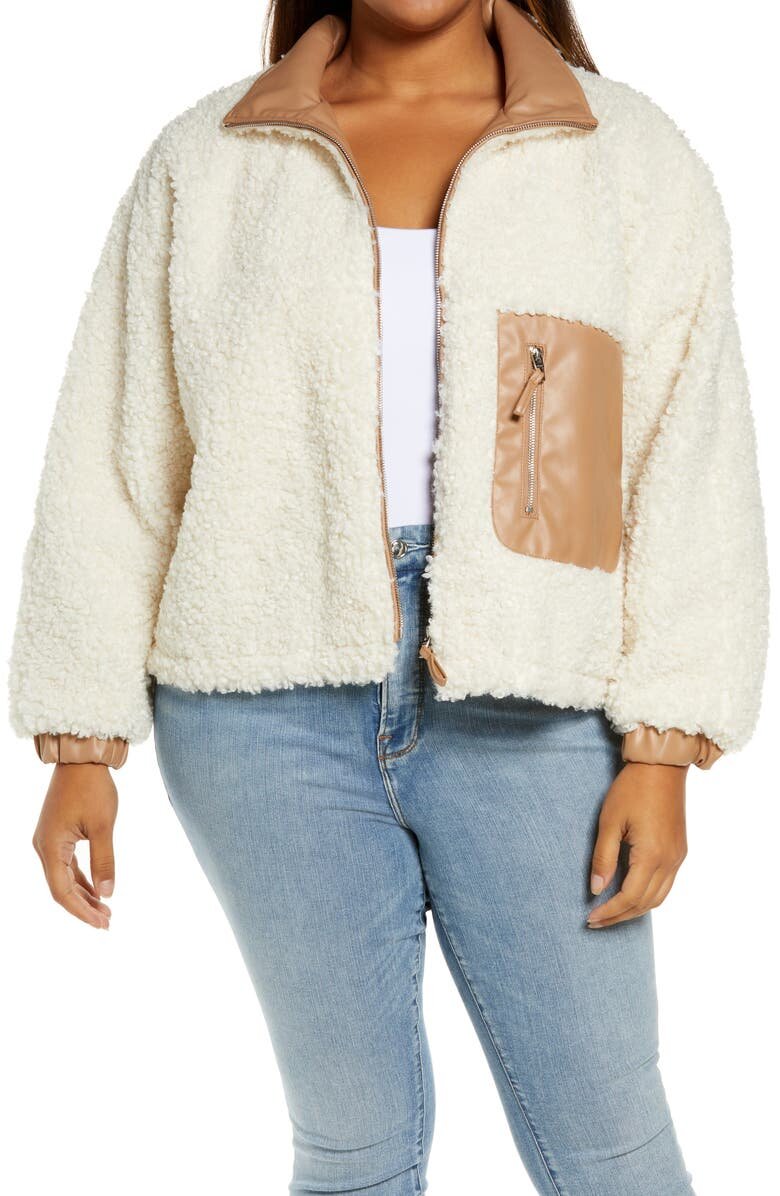 $54.90 Plus Silver Lining Faux Shearling with Faux Leather Trim Bomber Jacket BLANKNYC -Nordstrom