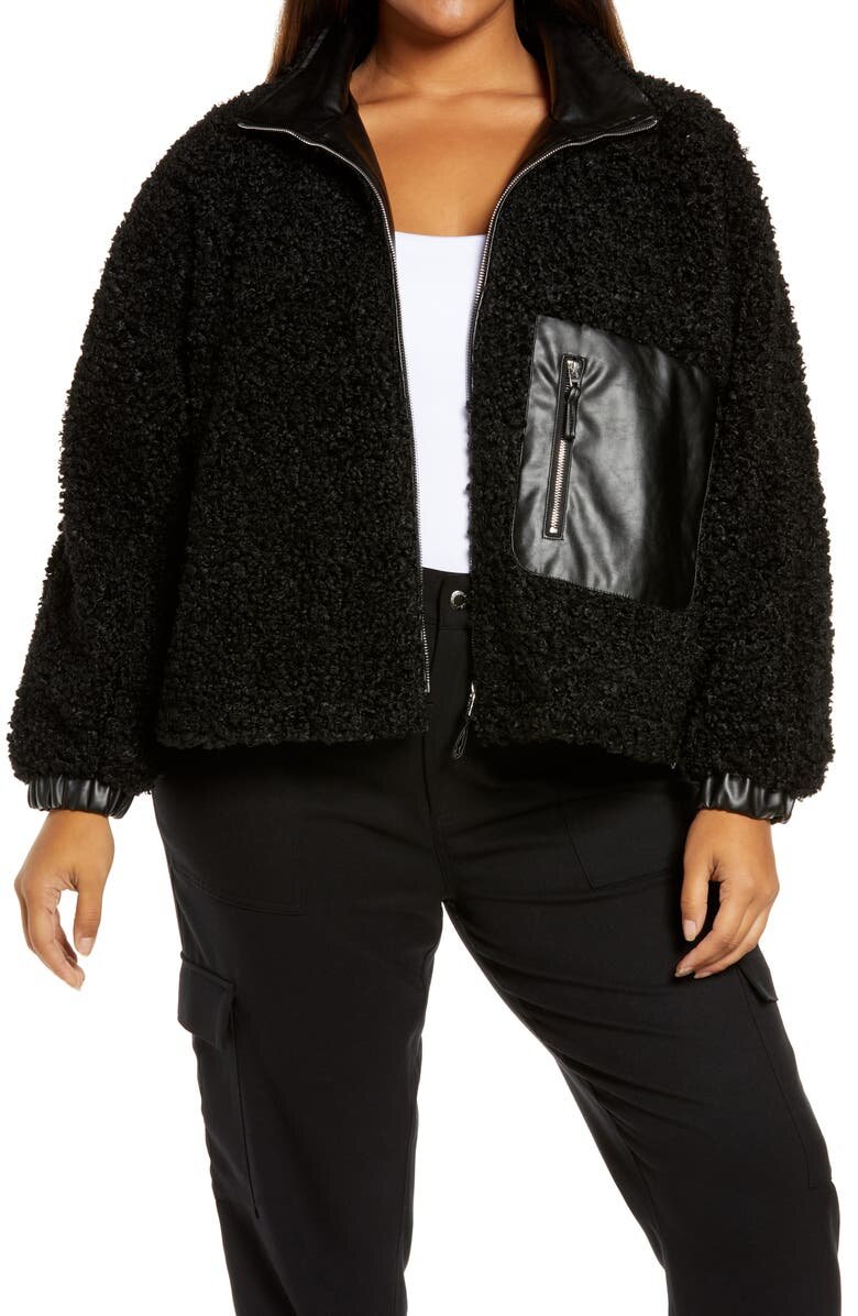 $54.90 Plus Last Night Faux Shearling with Faux Leather Trim Bomber Jacket BLANKNYC - Nordstrom