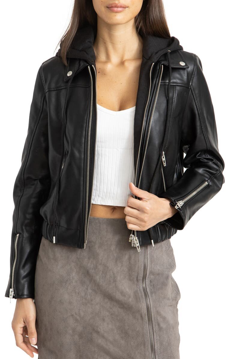 $54.90 Bankroller Faux Leather Bomber Jacket with Removable Hood BLANKNYC - Nordstrom