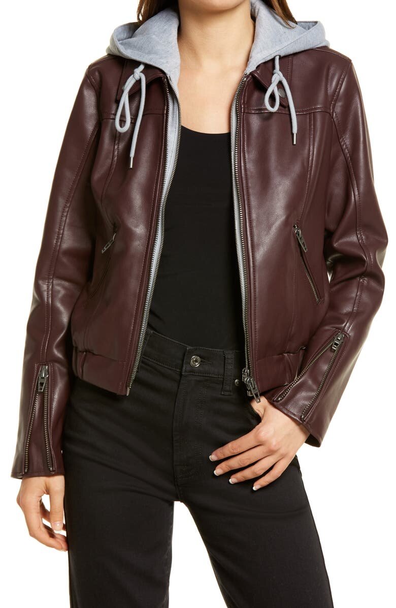 $54.90 Grape Shake Faux Leather Bomber Jacket with Removable Hood BLANKNYC - Nordstrom