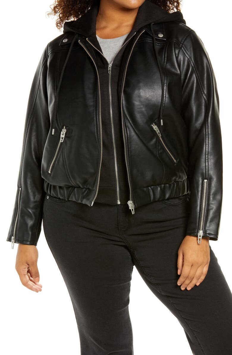 $54.90 Plus Bankroller Faux Leather Jacket with Hooded Bib Insert BLANKNYC - Nordstrom