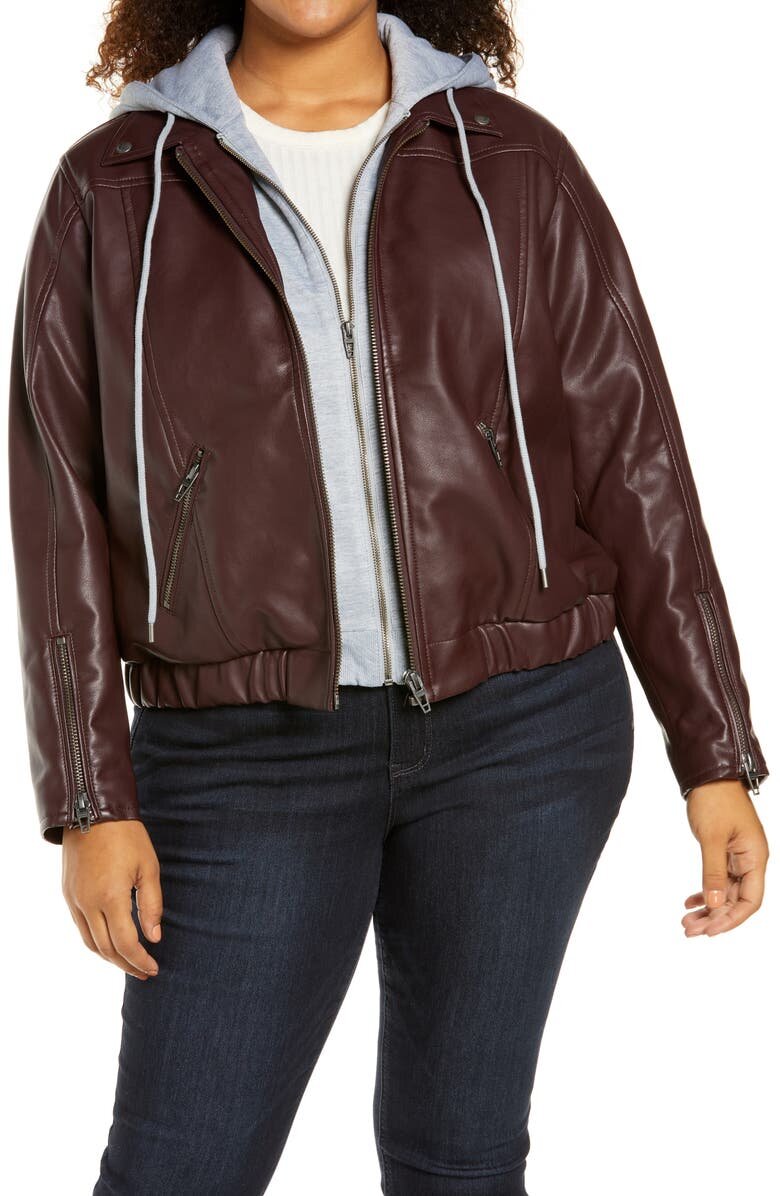 $54.90 Plus Grape Shake Faux Leather Jacket with Hooded Bib Insert BLANKNYC - Nordstrom