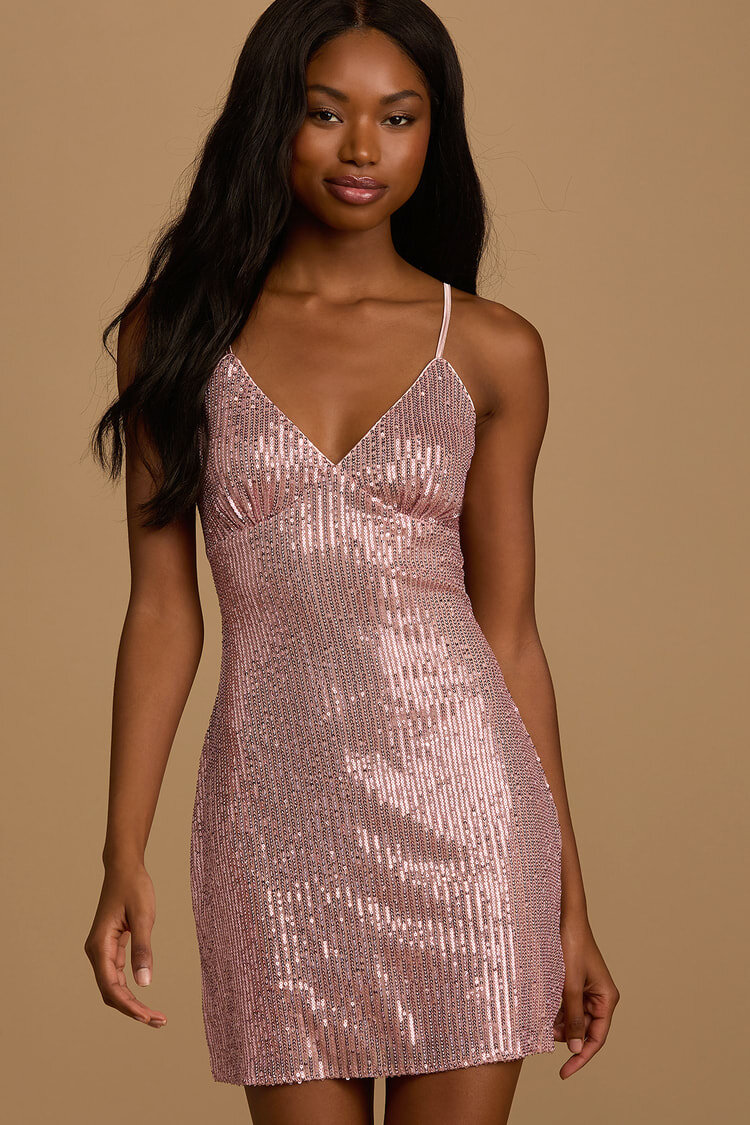 $68 Party in Style Light Pink Sequin Sleeveless Mini Dress - Lulus