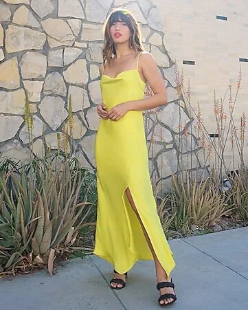 $108 Satin Cowl Neck Maxi Slip Dress - Express