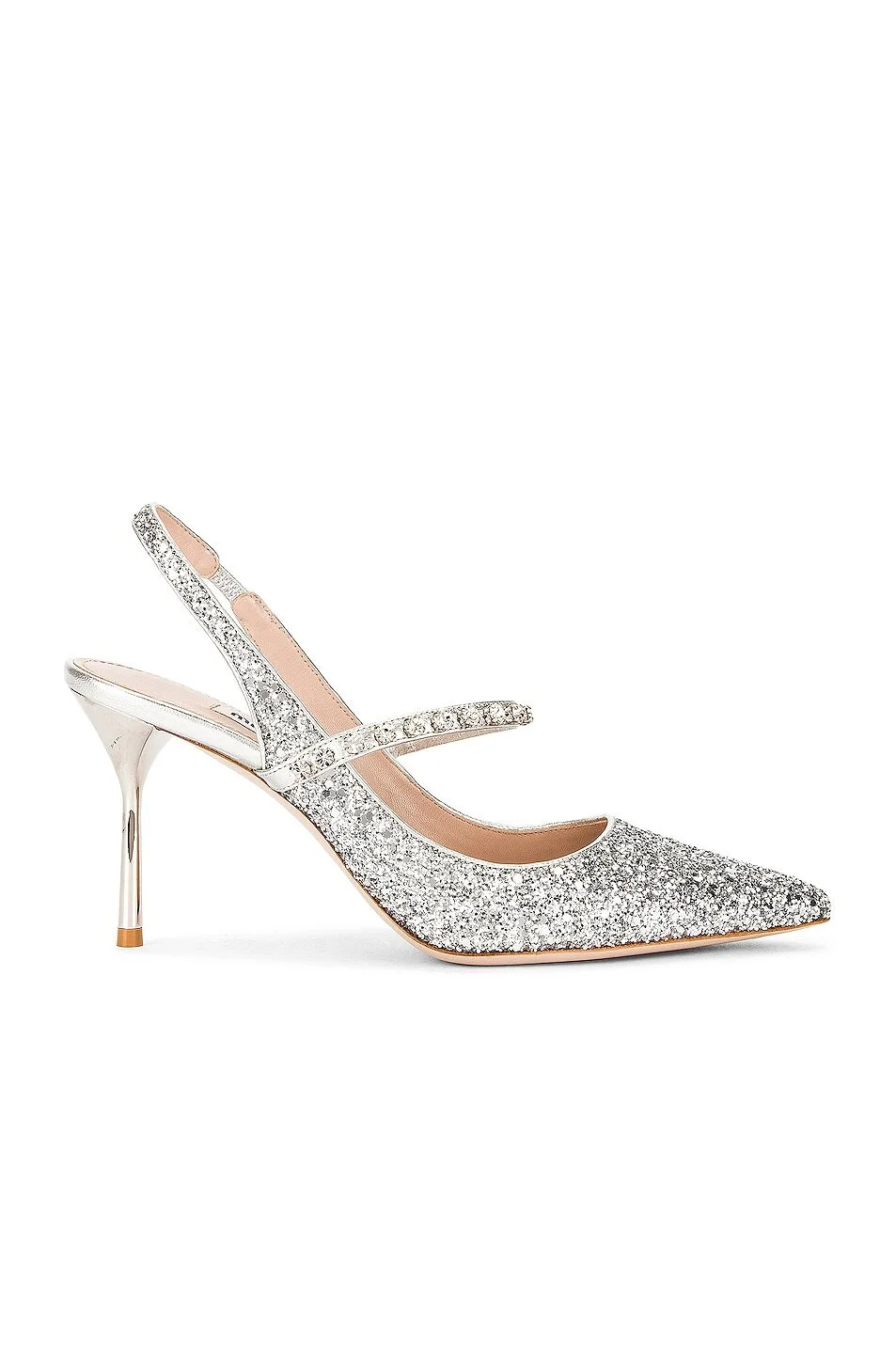 $595 MIU MIU Glitter Rhinestone Slingback Heels - FWRD