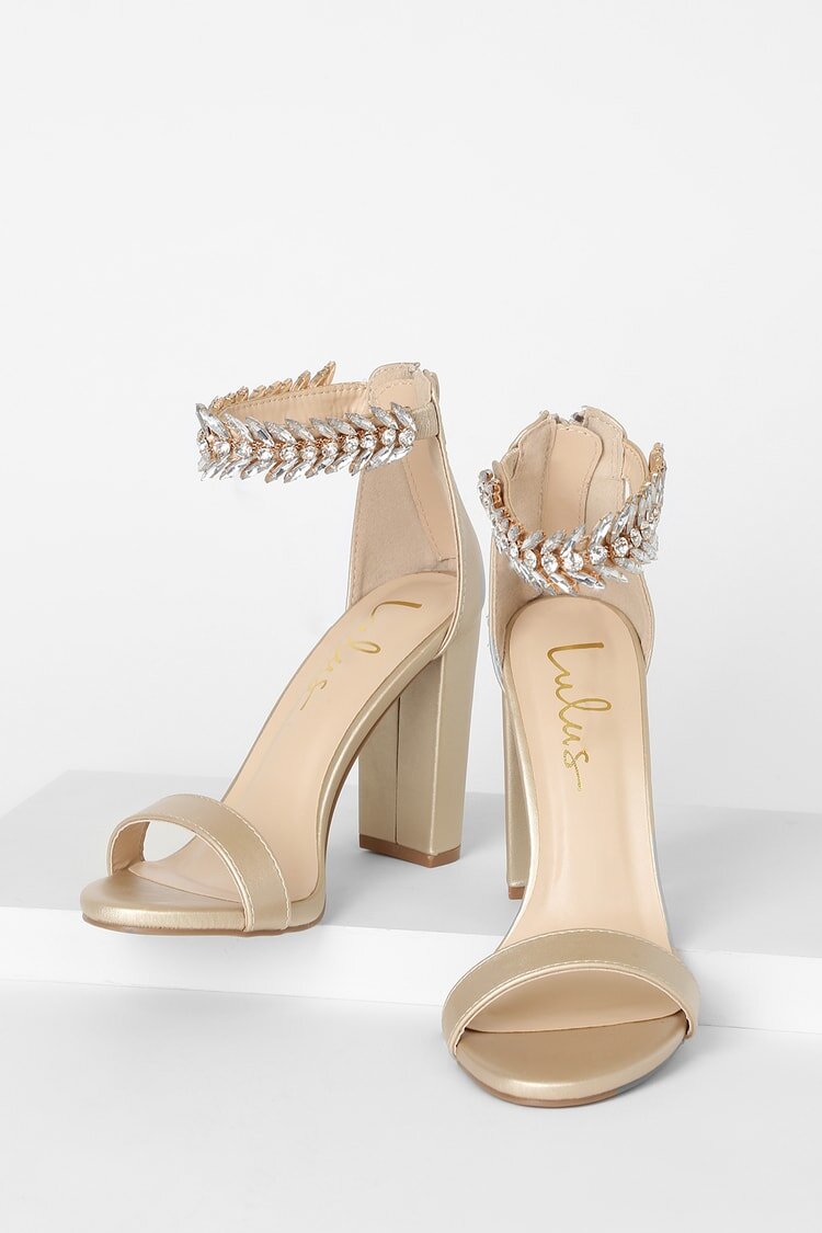 $38 Mylan Gold Ankle Strap Heels - Lulus