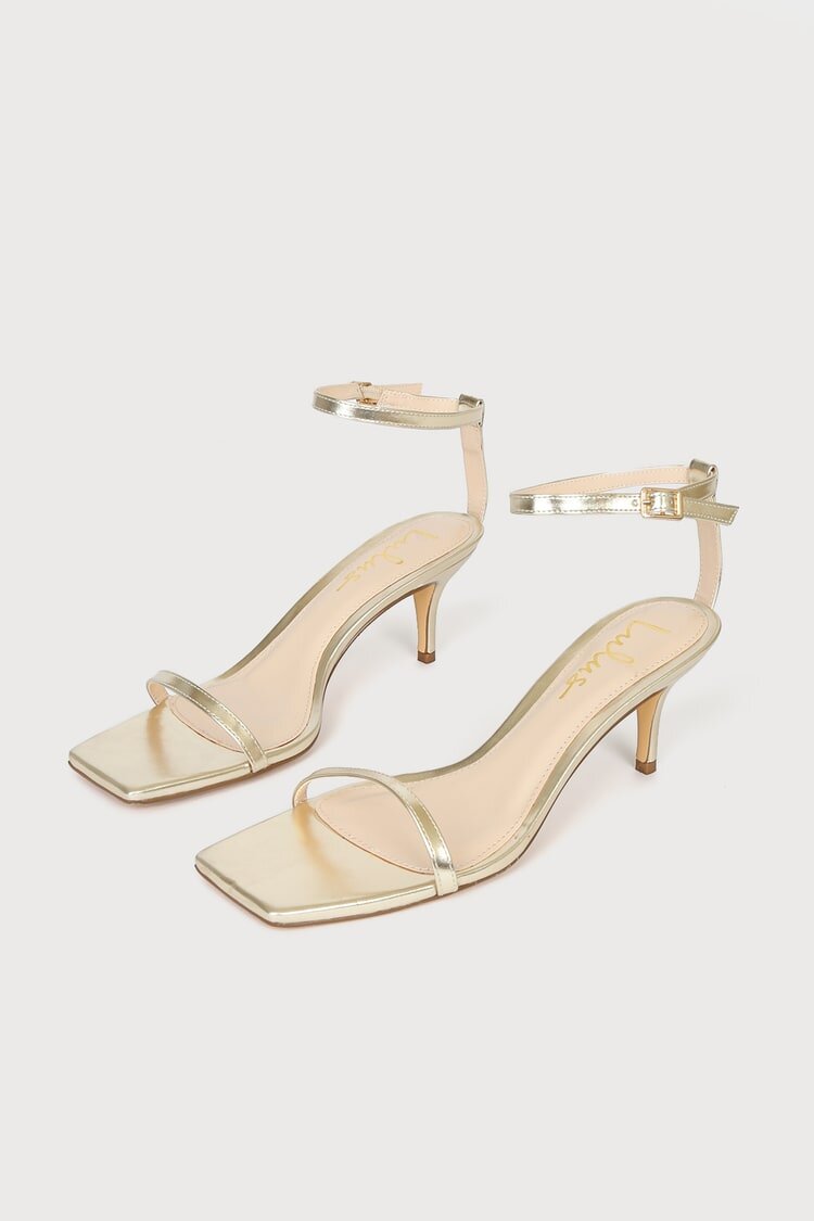 $38 Saraih Gold Metallic Ankle Strap High Heel Sandals - Lulus