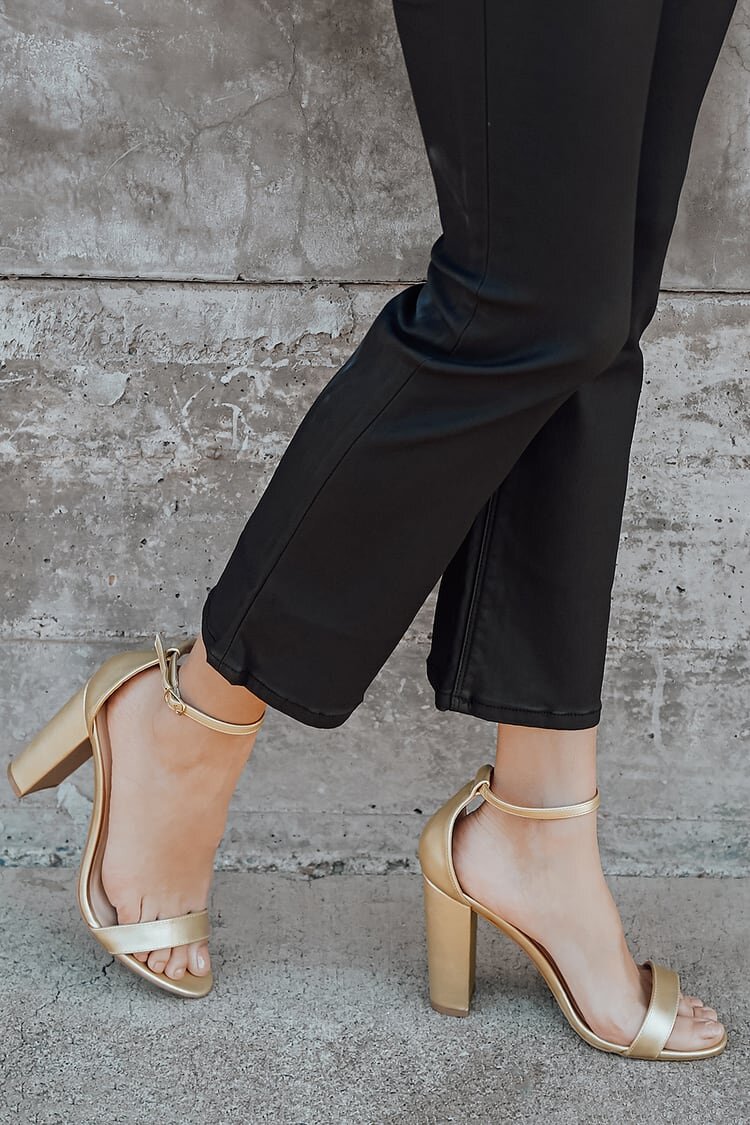 $38 Taylor Gold Ankle Strap Heels - Lulus