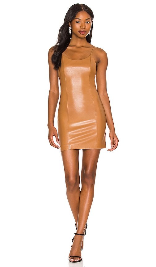 $275 Nelle Vegan Leather Fitted Mini Dress Alice + Olivia