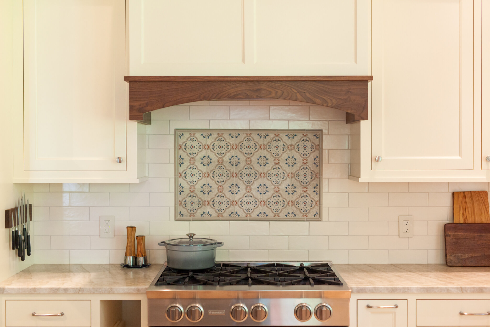 Custom walnut hood details.