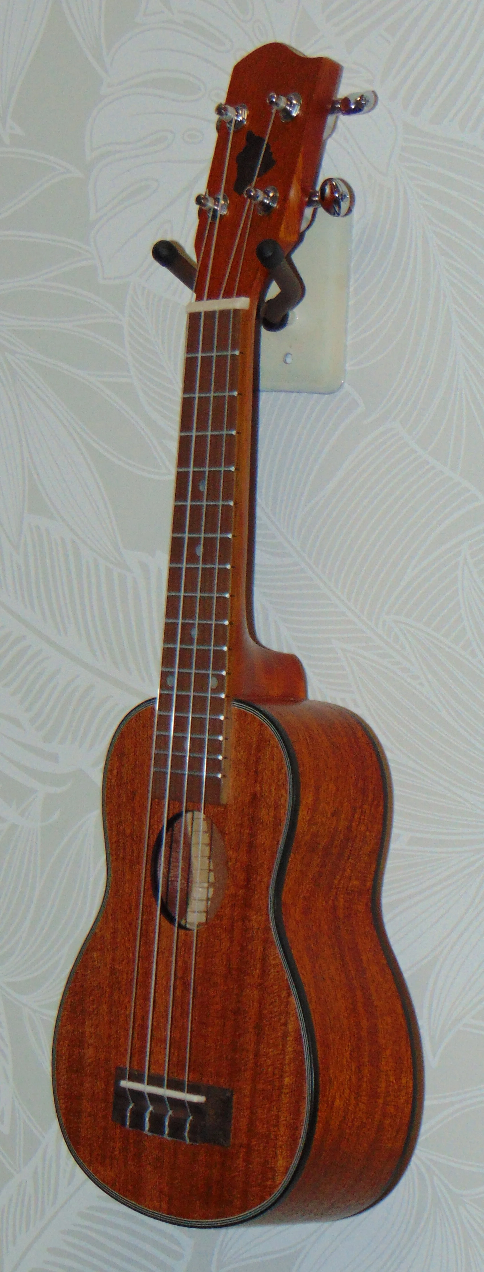 Solid Mahogany Top Soprano Ukulele. Side View.