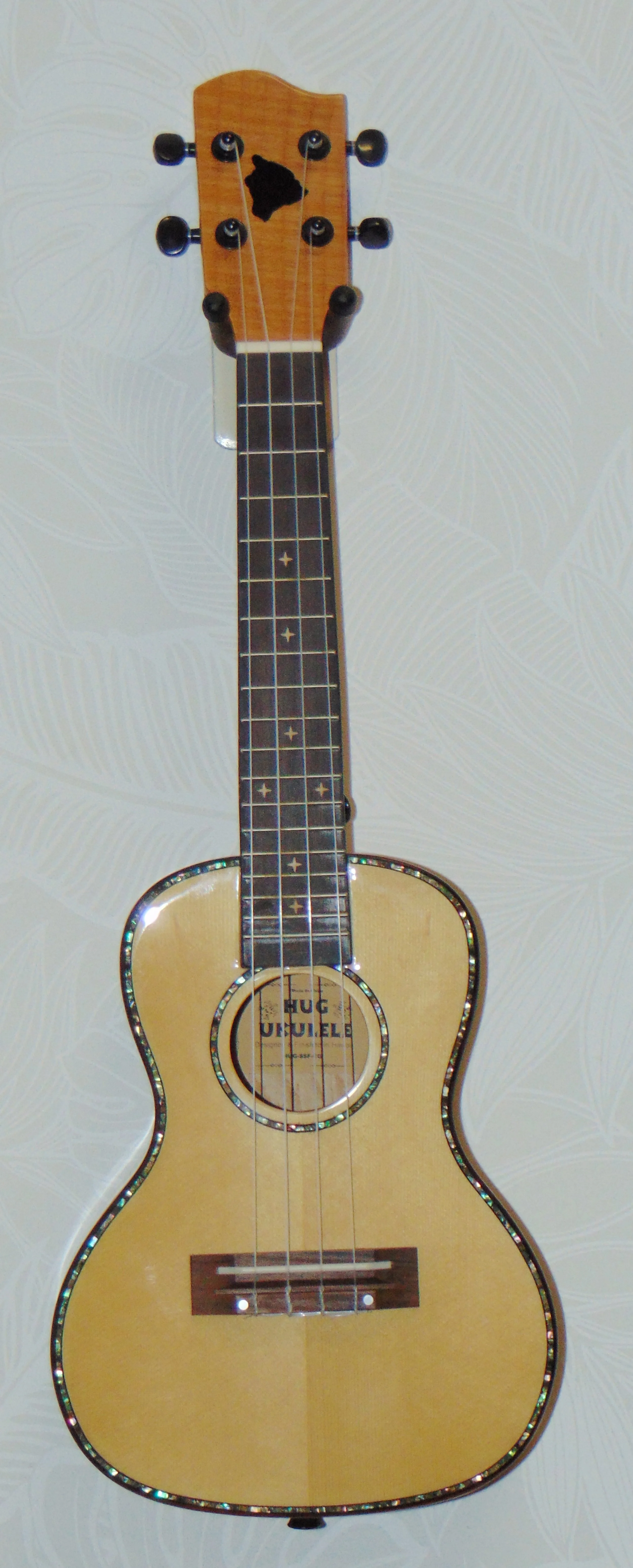 HUG Solid Spruce and Flame Maple Concert Ukulele Front View