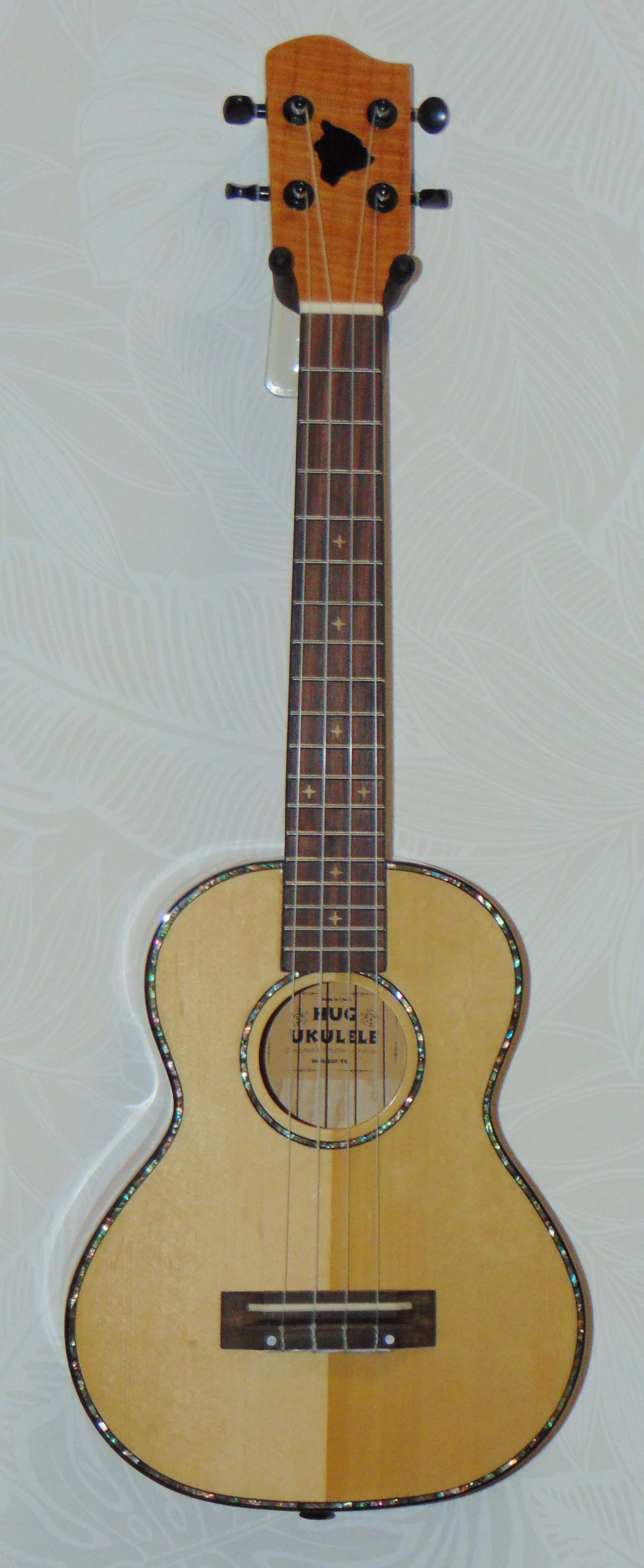 HUG Solid Spruce and Flame Maple Tenor Ukulele Front View