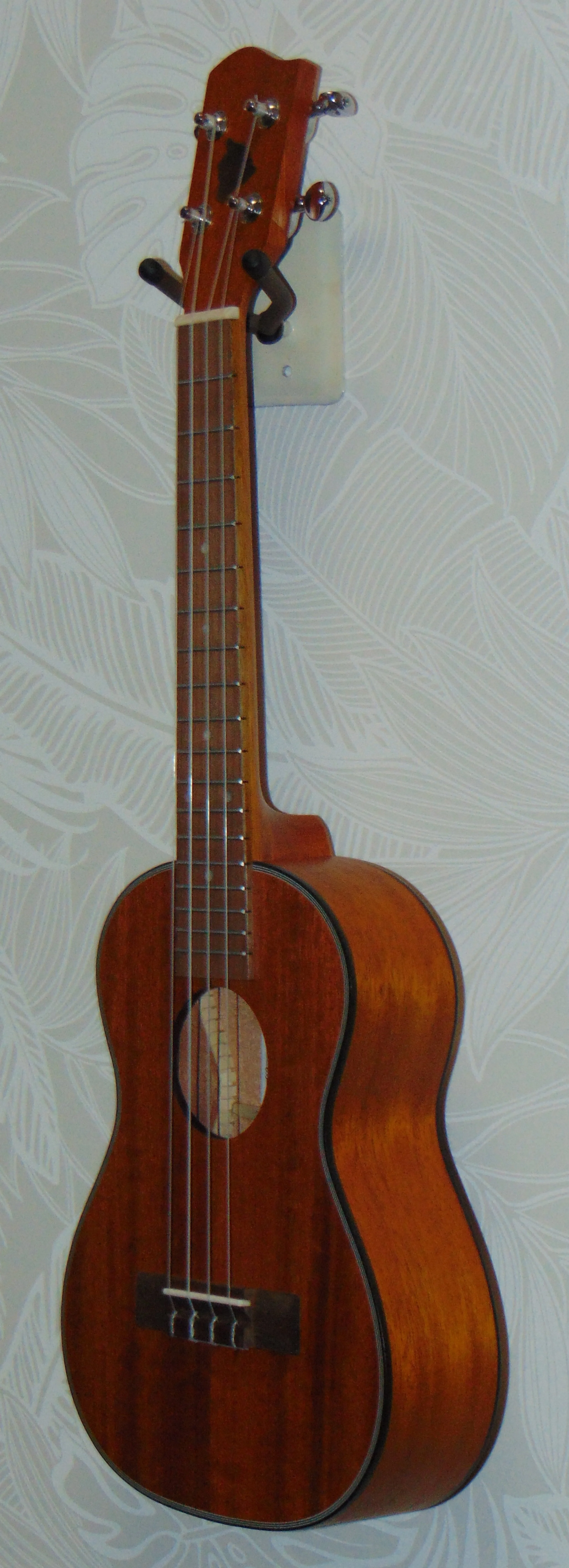 Solid Mahogany Top Concert Ukulele. Side View.