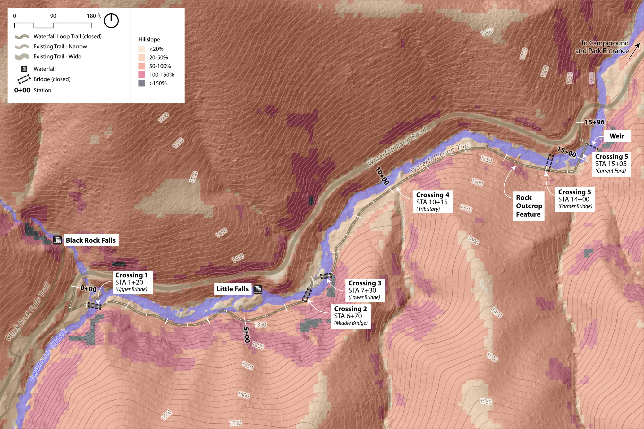 Uvas Waterfalls map detail.
