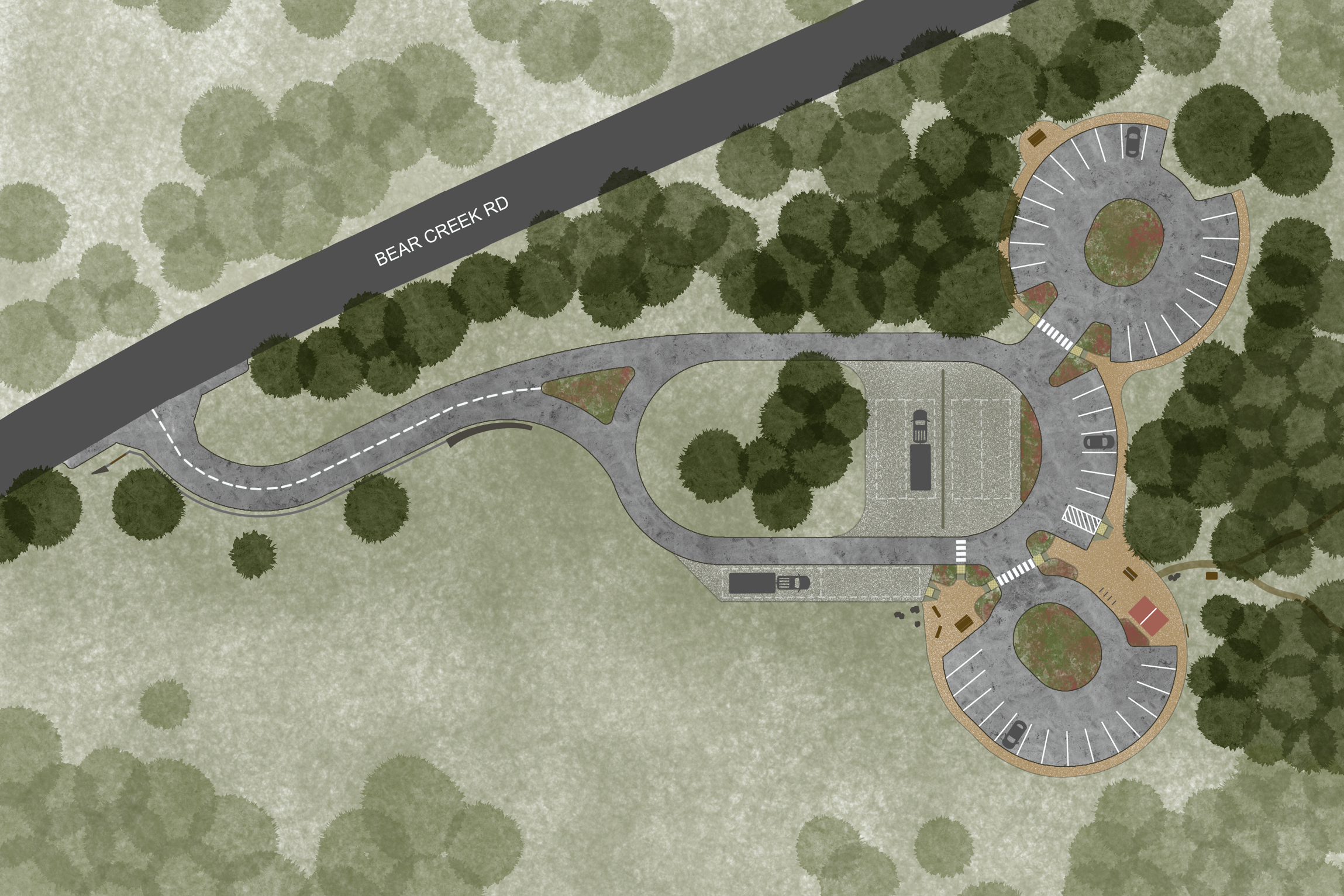 Illustration of parking lot detail of Bear Creek Road.