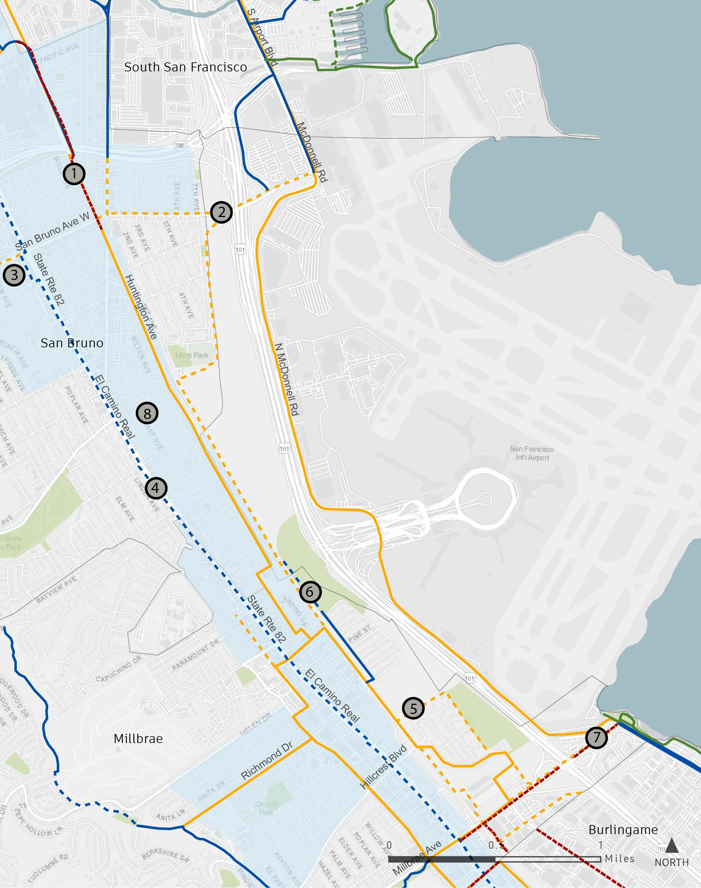 SFO Bay trail gap closure study detail map.