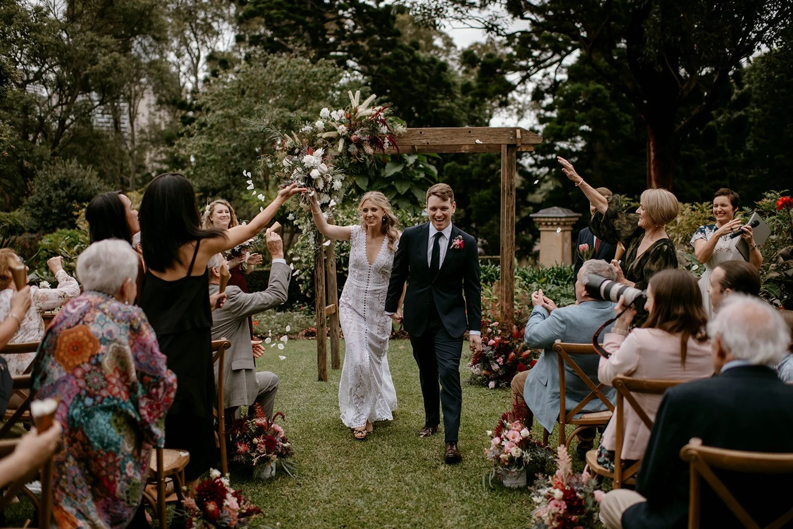 Timber wedding arch available for hire in Sydney and NSW, ideal for outdoor wedding ceremonies and bridal entrances.