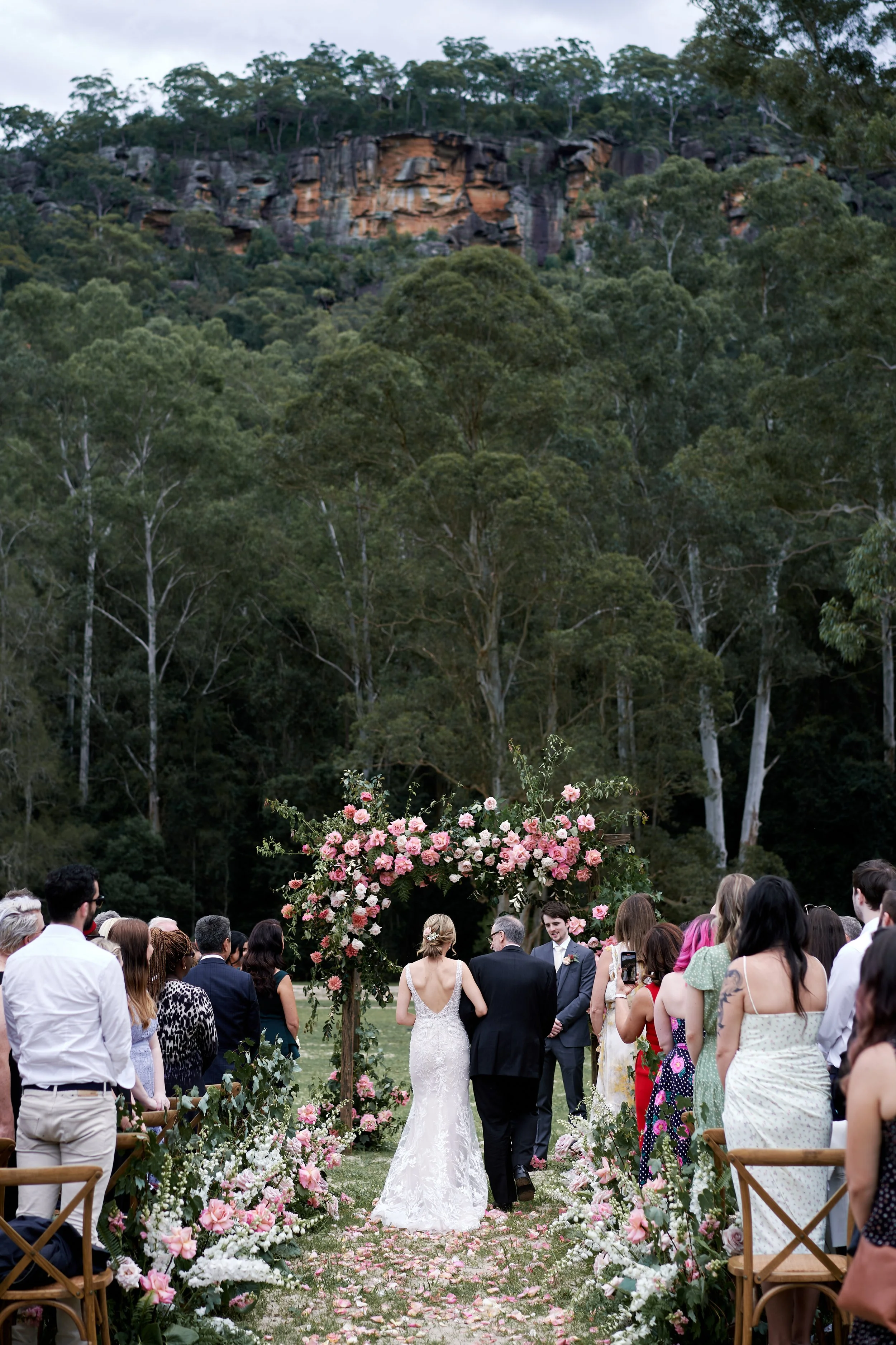 Timber wedding arch available for hire in Sydney and NSW, ideal for outdoor wedding ceremonies and bridal entrances.